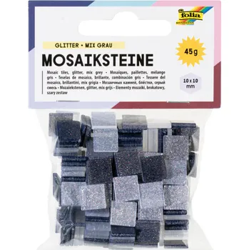 Mozaikové kamínky se třpytkami - 10 x 10 mm - 190 kusů odstíny šedé