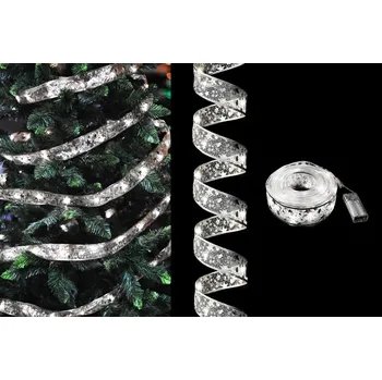 Vánoční dekorace Vánoční stuha s LED světýlky - Studená bílá (20 led/200 cm)