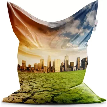 Sedací pytel Sablio Sedací vak Vyprahlá zem před mrakodrapy - 200x140 cm