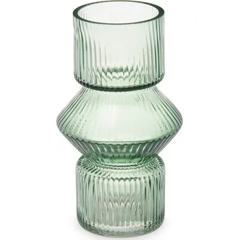 Váza Giftdecor Skleněná váza, rýhované sklo, 9,5 x 16,5 cm, zelená