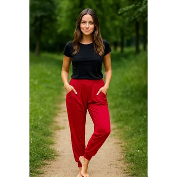 Dámské kalhoty NOVINKA - Pohodlné teplákové kalhoty - červené