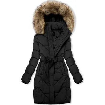 Elegantní zimní bunda s kožešinou, černá