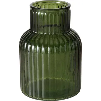 Váza Boltze Home Skleněná zelená váza RELEA, rýhované sklo, 20 cm, tmavě zelená