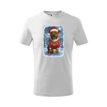Chlapecké tričko ON-DESIGN Vánoční tričko pánské/dětské Staford pes Velikost: 110 cm/4 roky, Barva: bílá