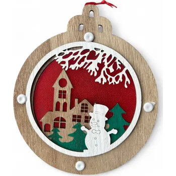 Vánoční ozdoba Vánoční dřevěná ozdoba s LED osvětlením - Koule (sněhulák)