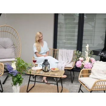 Zahradní sestava ZAHRADNÍ NÁBYTEK (POHOVKA, 2 ŽIDLE, STŮL) - HNĚDÁ, POLŠTÁŘE - ŠEDÉ *3422