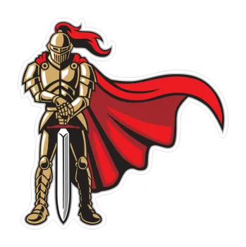 Polep vozidla SAMOLEPKA Barevný rytíř 001 levá s pláštěm a mečem (9,9 x 10) NA AUTO, NÁLEPKA, FÓLIE, POLEP, TUNING, VLASTNÍ TEXT, TISK, AUTOSAMOLEPKY.cz, POLEPY, OBRÁZEK, LOGO, SAMOLEPKY