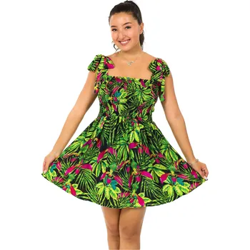 Dámské šaty Himalife Mini šaty-sukně 2v1 Ezra Wild Orchidea - zelená s růžovou Velikost: XXL/3XL - Móda pro plnoštíhlé, Oblečení nadměrné velikosti