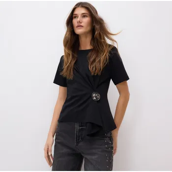 Dámské tričko Reserved - Tričko s ozdobným detailem - černý - ZQ817-99X - ZQ817-99X-S