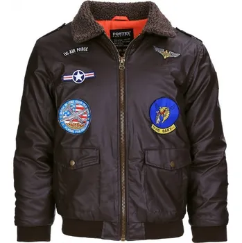 Chlapecká bunda FOSTEX Bunda dětská FLIGHT s nášivkami HNĚDÁ S Hnědá