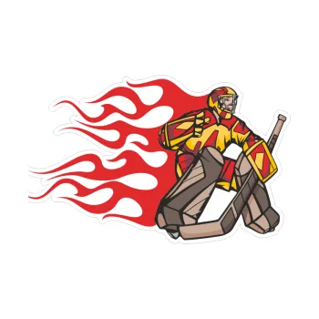 Polep vozidla SAMOLEPKA Barevný hokejista 002 pravá brankář v plamenech (40 x 24,9) NA AUTO, NÁLEPKA, FÓLIE, POLEP, TUNING, VLASTNÍ TEXT, TISK, AUTOSAMOLEPKY.cz, POLEPY, OBRÁZEK, LOGO, SAMOLEPKY