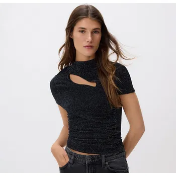 Dámské tričko Reserved - Tričko s metalízovým efektem - černý - 672IU-99X - 672IU-99X-XS