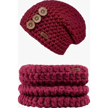 Čepice Doke Dětský set háčkovaná čepice B nature bordo do 11 let