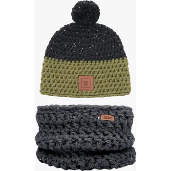 Čepice Doke Dětský set háčkovaný kulich arnie a nákrčník dark do 11 let Zelená S