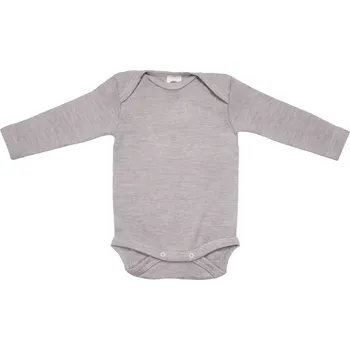 Kojenecký body Dětské merino body s hedvábím, šedý melír dlouhý rukáv Velikost: 98/104