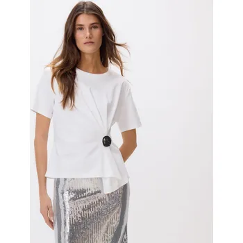 Dámské tričko Reserved - Tričko s ozdobným detailem - krémová - ZQ817-01X - ZQ817-01X-XL