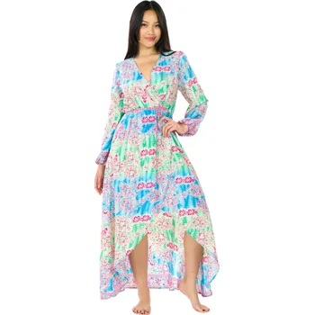 Dámské šaty Himalife Šaty s dlouhým rukávem Paisley - limetka s tyrkysovou Velikost: M