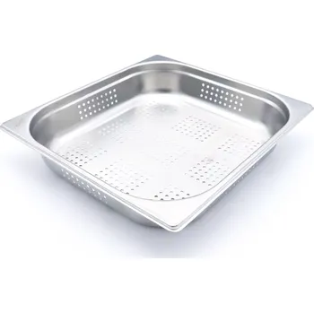 Dóza na potraviny Gastronádoba 2/3 GN – perforovaná – hloubka 6,5 cm – 32,5 x 35,4 cm – nerezová ocel