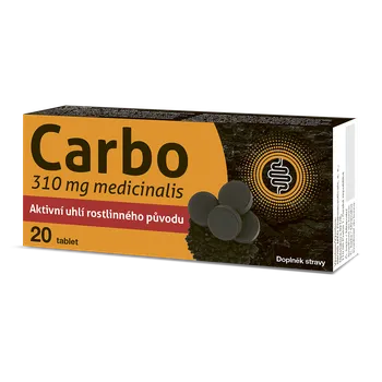 Přírodní produkt Carbo medicinalis 310 mg aktivní uhlí 20 tablet