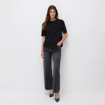 Dámské džíny Reserved - Rovné džíny s aplikacemi - černý - 592GE-99J - 592GE-99J-38