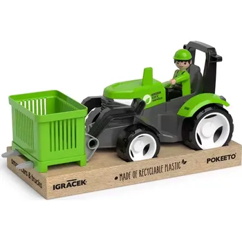 ostatní stavebnice EFKO ECO MultiGO Zelený traktor s vidlemi, paleta, koš, Igráček