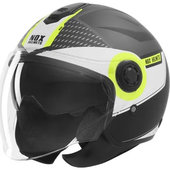 Helma na motorku Přilba N182 ROUND, NOX (černá matná, žlutá fluo) 2026 S