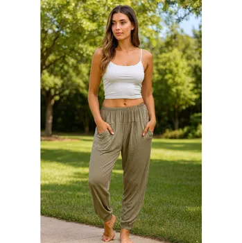 Dámské kalhoty NOVINKA - Pohodlné teplákové kalhoty - béžové