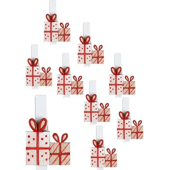 Vánoce ANDĚL Dárky na kolíčku 3 cm, 9 ks červené