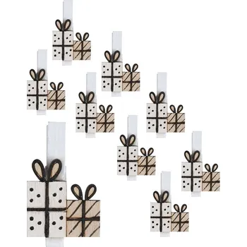 Vánoční dekorace ANDĚL Dárky na kolíčku 3 cm, 9 ks černé