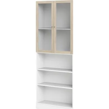 Šatní skříň Skříň Bask 79 x 28,3 x 203,2 cm, dveře sklo, bílá / dub sonoma