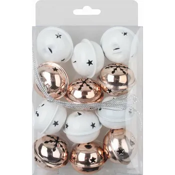 Vánoční dekorace ANDĚL Rolničky měděné a bílé 4 cm, 12 ks
