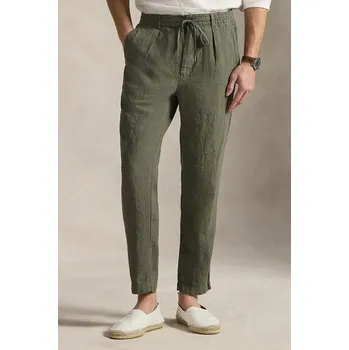 Dámské kalhoty Lněné kalhoty Polo Ralph Lauren bílá barva, 710940611 91X, vel. L