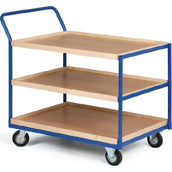 Třípolicový vozík - police překližka s hranou 1000 x 700 mm,200 kg - 3672