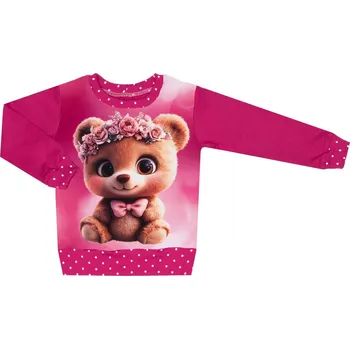 Mikina bez kapuce - Puntík fuchsie - medvídek Velikost: 110