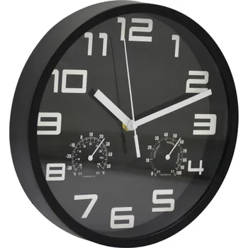 Hodiny Nástěnné hodiny 25 cm s teploměrem, černé