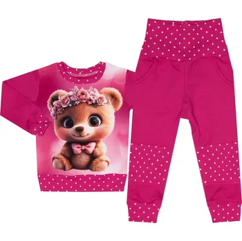 Tepláková souprava - Puntík fuchsie - medvídek (bez kapuce) Velikost: 86