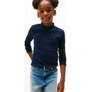 Dívčí tričko Dětské tričko s dlouhým rukávem s bavlnou Tommy Hilfiger tmavomodrá barva, s pologolfem, KG0KG08802 KG0KG08802.9BYA 59X, vel. 176