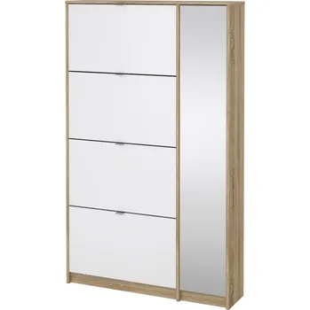 Botník Botník Flap XL se zrcadlem, dub sonoma / bílý lesk / stříbrná