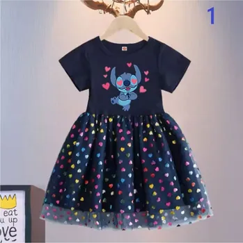 Dívčí šaty Dívčí šaty Lilo & Stitch - modré se srdíčky Motiv: 1, Velikost: 120