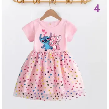 Dívčí šaty Dívčí šaty Lilo & Stitch - růžové se srdíčky Motiv: 4, Velikost: 130