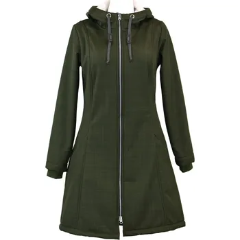 Dámský kabát Softshellový kabát s beránkem - áčkový - khaki Velikost: S