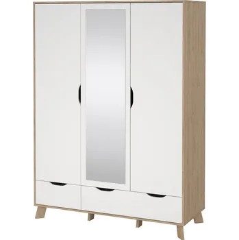 Šatní skříň Šatní skříň Iker se zrcadlem, hikora jackson / bílá