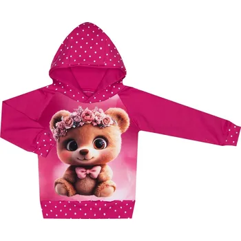 Mikina s kapucí - Puntík fuchsie - medvídek Velikost: 74