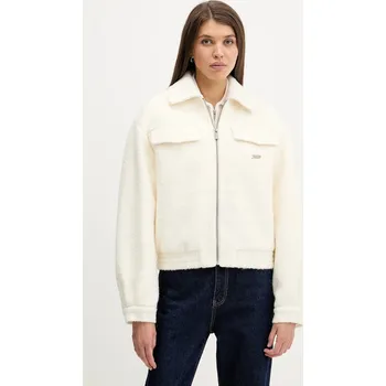 Bunda Tommy Jeans béžová barva, přechodná, oversize, DW0DW22048 01X, vel. XS