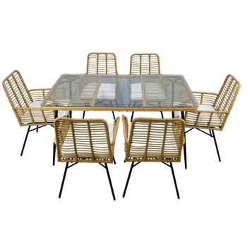 Zahradní sestava SADA ZAHRADNÍHO NÁBYTKU (STŮL, 6 ŽIDLÍ) - HNĚDÁ, POLŠTÁŘE - BÉŽOVÁ *7466