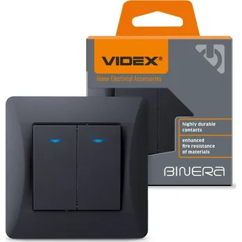 vypínač 2gangový 2cestný spínač s osvětlením 10A Povrchová montáž černá BINERA VIDEX