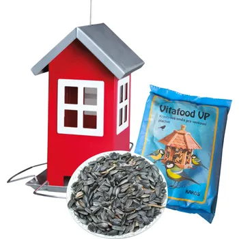 Krmítko pro ptáka Přírodně a zdravě VÝHODNÝ SET - Kovové krmítko červená, slunečnice, směs