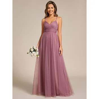 Dámské šaty Tylové šaty pro družičky na špagetová ramínka s krajkou Barva: Purpurová, Velikost: L