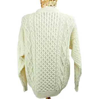 Pánský svetr GLENCROFT Vlněný svetr Aran, krémový Velikost: M