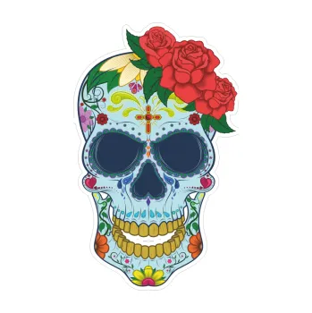 Polep vozidla SAMOLEPKA Barevná lebka 054 pravá orientální s růží (6,3 x 10) NA AUTO, NÁLEPKA, FÓLIE, POLEP, TUNING, VLASTNÍ TEXT, TISK, AUTOSAMOLEPKY.cz, POLEPY, OBRÁZEK, LOGO, SAMOLEPKY